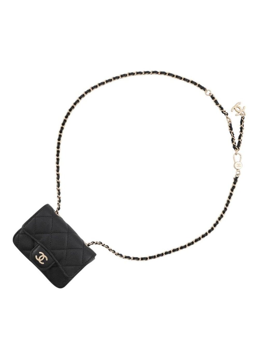 Chanel Waist Pouch Quilted CC Logo Caviar Leather Belt Bag Black